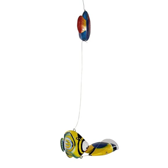 Wooden Fish Wall Hanging Decor With 3 Hand-Painted Fish On String For Nautical H - Picture 5 of 6